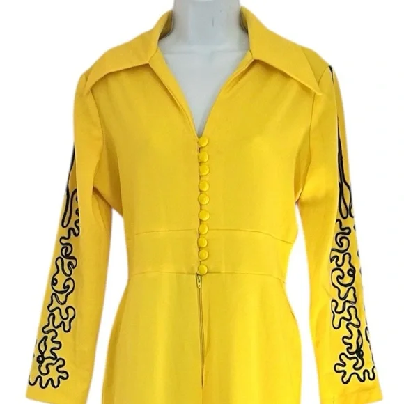 Fredrick’s of Hollywood Vintage 70s RARE Embroidered Bell Bottom Jumpsuit Yellow - Picture 3 of 14